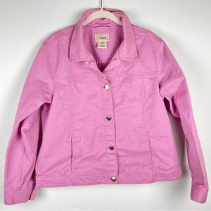 L.L. Bean Trucker Jacket Women’s Size Large Pink Cotton Twill Denim Pockets